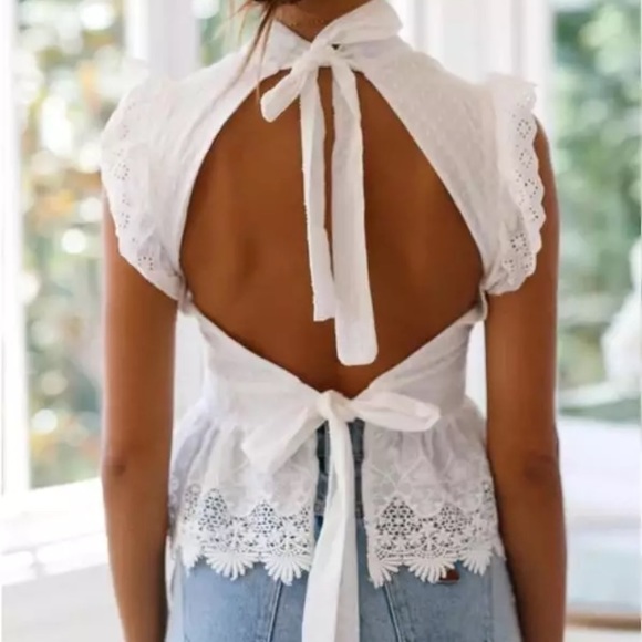 (Few left) Boho White lace backless sleeveless bow tie top - Picture 5 of 11
